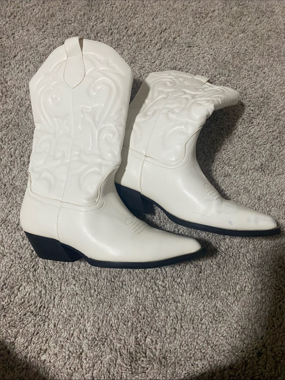 White Women's Western Cowboy Heeled  Boots